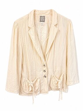 Ralph Lauren Polo Jeans Cream Velvet Jacket Large Boho Tie Waist Blazer